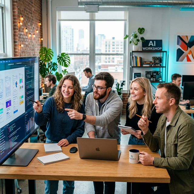 Team reviewing AI solutions